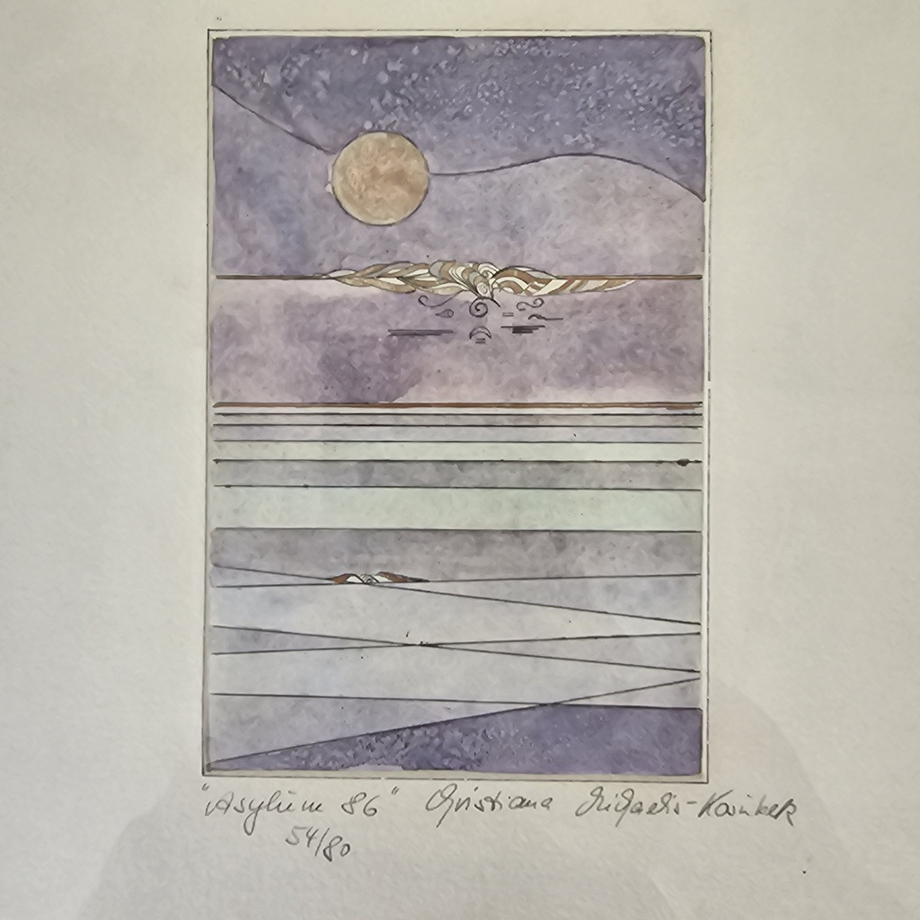 "Asylum 86", Aquarell, von Christiana Michaelis-Kosubek, 54/80, Wuppertal, 80er Jahre