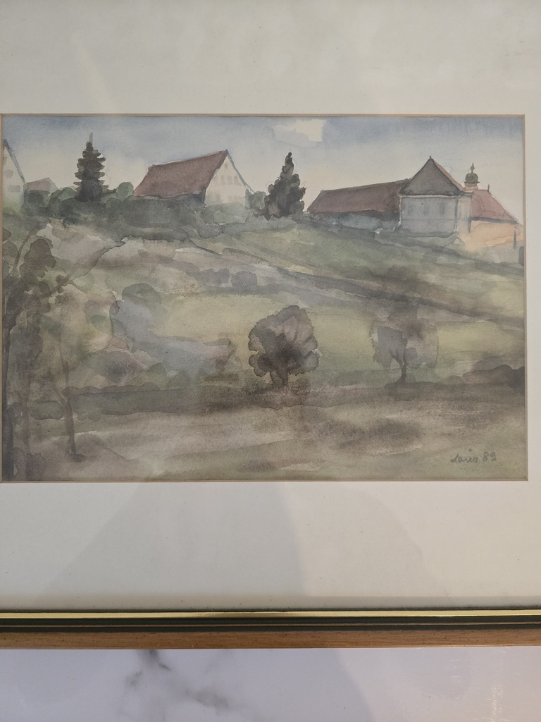 Dorfidylle, Aquarell, von Laier, 1989
