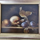 Stillleben Obst, Öl auf Holz, von Fess