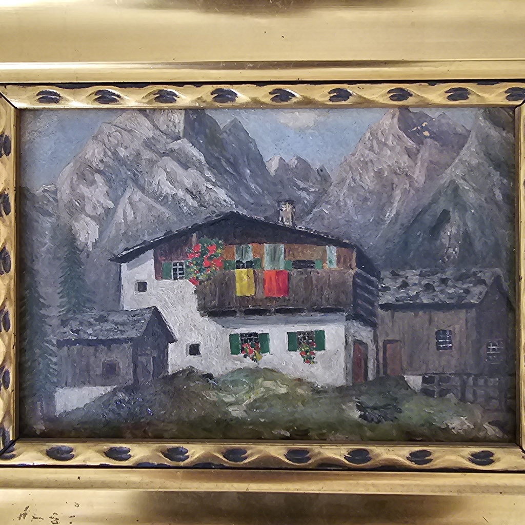 Alpenidylle, Öl auf Holz, von Unbekannt 