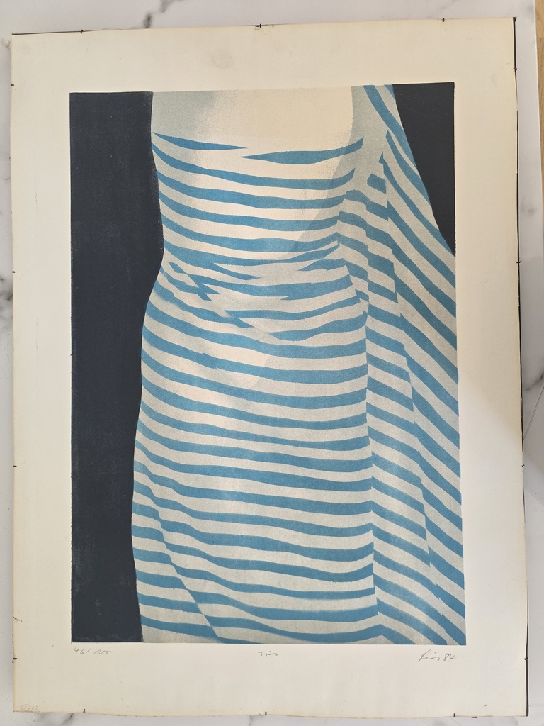 Lady in Stripes, Lithografie, von Urs Fritz, 1984, Schweiz