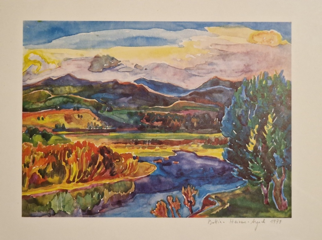 "Nordafrikanische Landschaft“, Lithografie von Bettina Heinen-Ayech