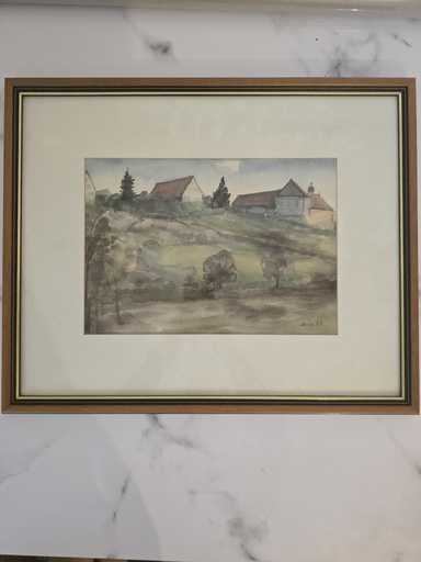 Dorfidylle, Aquarell, von Albert Laier, 1989, Weil am Rhein
