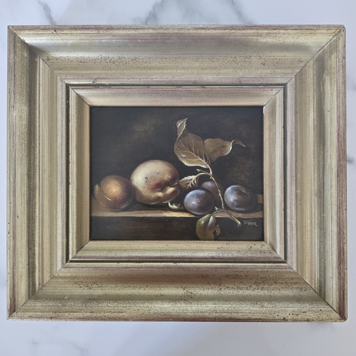 Stillleben Obst, Öl auf Holz, von Fess